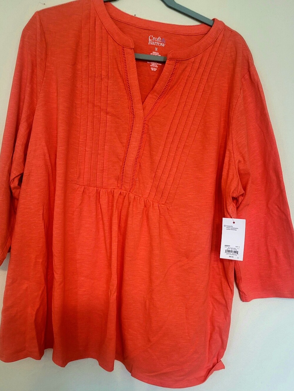 croft & barrow Orange Pintuck V-Neck Tunic Top